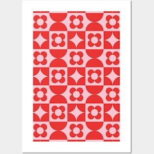 Red Flower Geometric Pattern Posters and Art